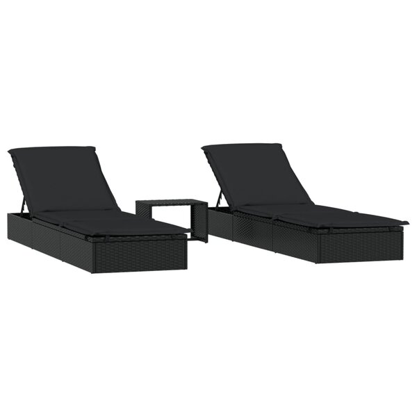 vidaXL Transats 2 Pièces avec table noir résine tressée