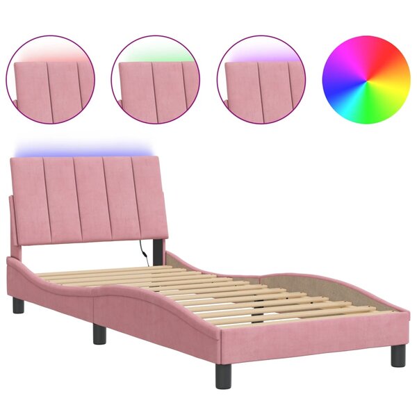 vidaXL Cadre de lit avec LED sans matelas Hanko rose 80x200 cm velours