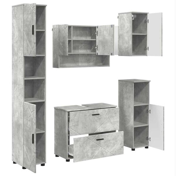 vidaXL Ensemble de mobilier de salle de bain 5 Pièces Gris béton