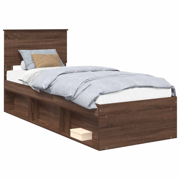 vidaXL Cadre de lit avec tête de lit Chêne brun 75 x 190 cm Pin massif