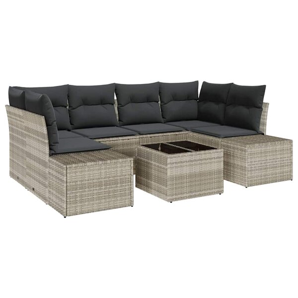 vidaXL Ensemble de canapé de jardin 7 Pièces Gris clair Poly rotin