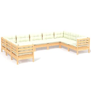 vidaXL Salon de jardin 9 Pièces avec coussins crème bois de pin