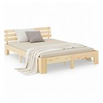 Lit en Bois 180x200 cm Naturel - Lit Double avec 2 Matelas à ressorts - Massif