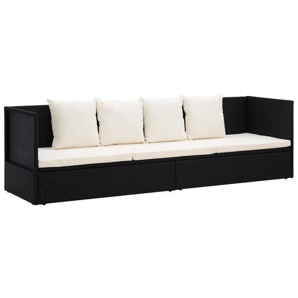 Lit de jardin chaise longue transat avec coussin et oreillers résine tressée noir 02_0012001