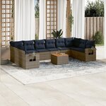 vidaXL Salon de jardin 11 Pièces avec coussins gris résine tressée