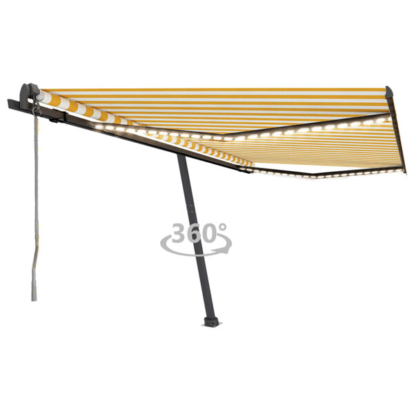 vidaXL Auvent automatique capteur de vent LED 450x350cm Jaune et blanc