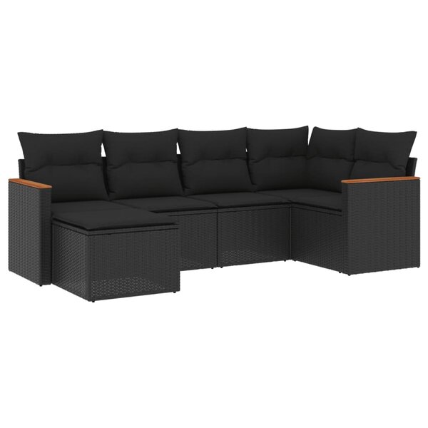 vidaXL Salon de jardin 6 Pièces avec coussins noir résine tressée