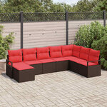 vidaXL Ensemble de canapé de jardin avec coussin 8 Pièces Marron et rouge