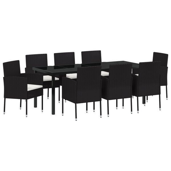 vidaXL Ensemble de Salle à Manger de Jardin de 9 Pièces avec Coussins Noir Poly Rattan