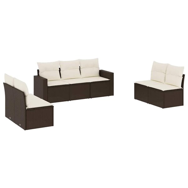 vidaXL Salon de jardin avec coussins 7 Pièces marron résine tressée