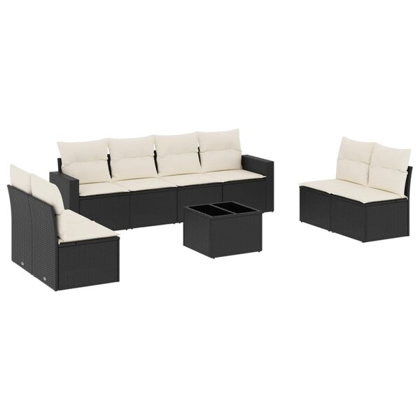vidaXL Salon de jardin 9 Pièces avec coussins noir résine tressée