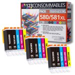 123CONSOMMABLES - 580XL 581XL - Cartouches d'encre Compatible avec Canon 581 580 XXL pour TS8150 TS6150 TS8250 TS6151 TR8550 TR7550 TS8151 TS9150 (6 Noir / 3 Cyan / 3 Magenta / 3 Jaune)
