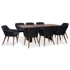 vidaXL Ensemble à manger d'extérieur 9Pièces coussins résine tressée noir