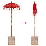 Parasol avec Base Rouge  brun 250 cm Coton  bois