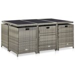 vidaXL Ensemble à manger d’extérieur 11Pièces et coussins poly rotin Gris