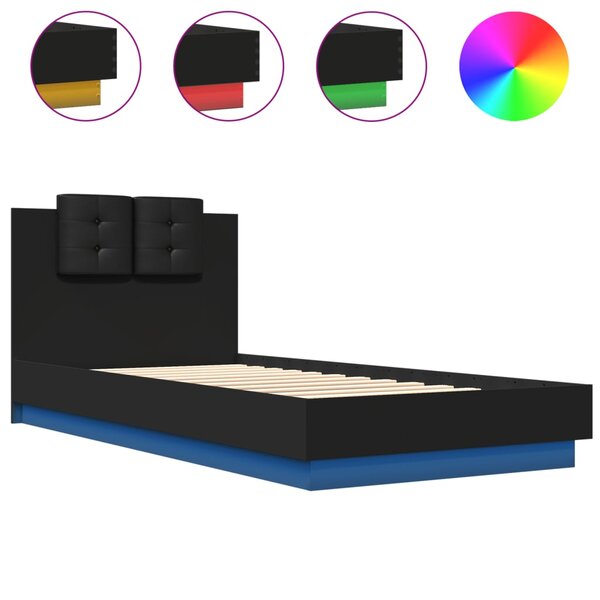 vidaXL Cadre de lit avec tête de lit et lumières LED noir 90x200 cm