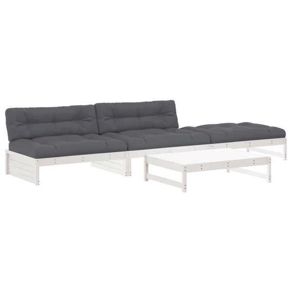 vidaXL Salon de jardin 4 Pièces avec coussins blanc bois massif