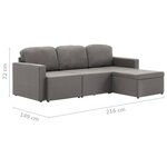 vidaXL Canapé-lit modulaire 3 places Taupe Tissu
