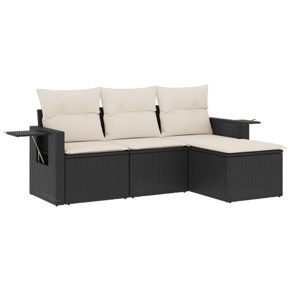 vidaXL Salon de jardin 4 Pièces avec coussins noir résine tressée