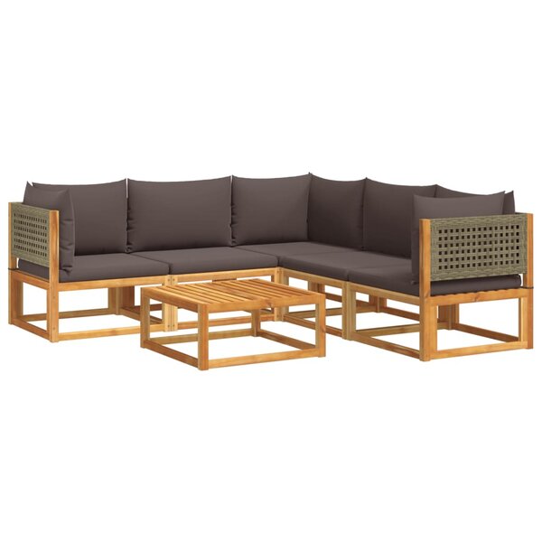 vidaXL Salon de jardin avec coussins 6 Pièces bois d'acacia solide
