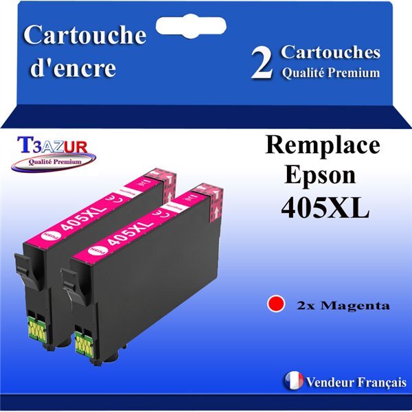 T3AZUR - 2 Cartouches compatibles avec Cartouche compatible avec Epson 405  405 XL pour Epson Workforce Pro WF-7800  WF-7830DTWf  WF-7835 DTWf  WF-7840DTWf  WF-7310DTW  WF-7830DTW Magenta