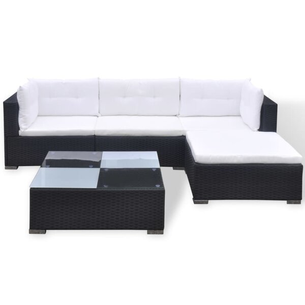 Salon de jardin meuble d'extérieur ensemble de mobilier 5 pièces avec coussins résine tressée noir 02_0016482