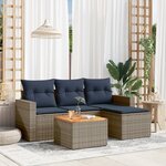 vidaXL Salon de jardin 5 Pièces avec coussins gris résine tressée