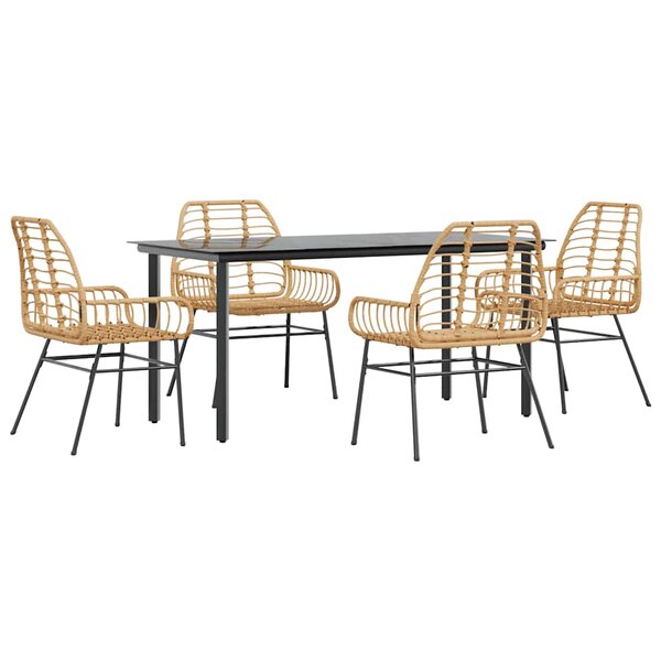 vidaXL Ensemble à manger jardin 5Pièces marron poly rotin verre