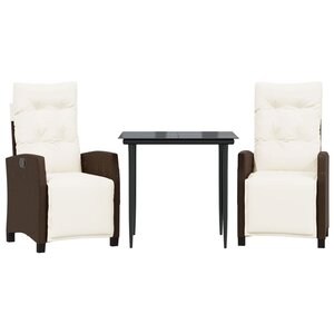 vidaXL Ensemble à manger de jardin 3 Pièces et coussins marron poly rotin