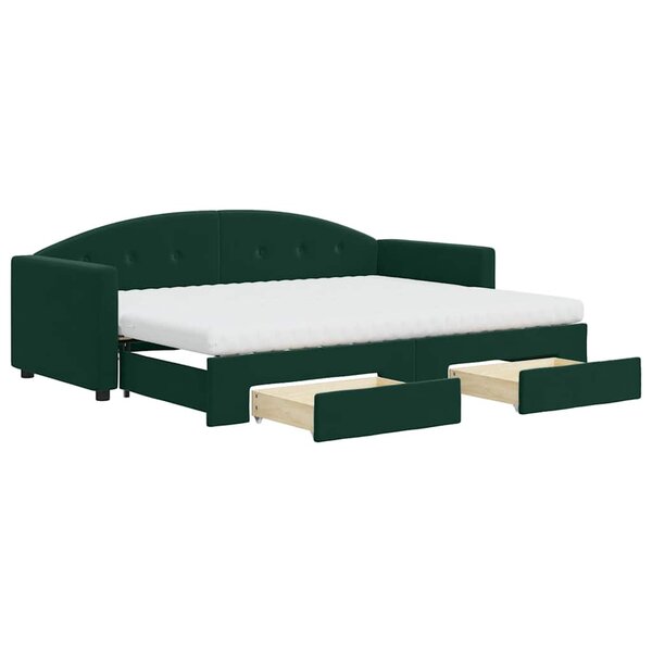 vidaXL Lit de jour avec gigogne et tiroirs vert foncé 80x200cm velours