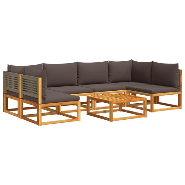 vidaXL Ensemble de canapés de jardin 7 pièces avec coussins en bois d'acacia et rotin