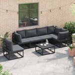 vidaXL Ensemble de canapé de jardin avec coussin 7 Pièces Noir Aluminium