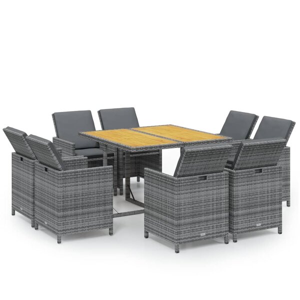 vidaXL Ensemble à manger de jardin coussins 9Pièces Résine tressée Gris