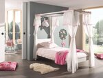 PINO Lit a baldaquin  90x200cm  Blanc + rideaux pour lit à baldaquin