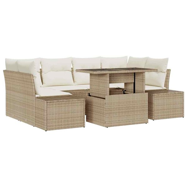 vidaXL Ensemble de canapé de jardin avec coussin 7 Pièces Beige  Crème