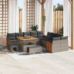 Ensemble de Canapé de Jardin vidaXL 13 pièces avec Coussins Gris Rattan Poly Acacia