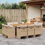 vidaXL Ensemble à manger de jardin et coussins 11 Pièces beige poly rotin