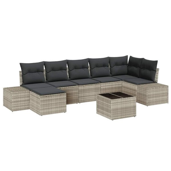 vidaXL Ensemble de canapés de jardin 8 pièces avec des coussins gris en poly rotin