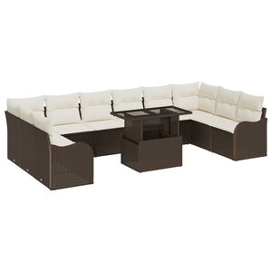 vidaXL Ensemble de canapé de jardin de 11 pièces avec coussins Marron Poly Rotin