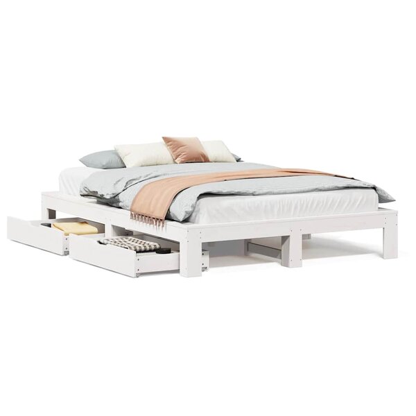 vidaXL Cadre de lit sans matelas blanc 150x200 cm bois de pin massif