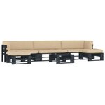 vidaXL Salon de jardin palette 6Pièces avec coussins Pin imprégné de noir