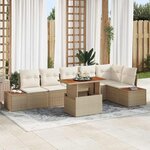 vidaXL Ensemble de canapé de jardin 7 Pièces Beige Poly rotin