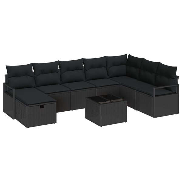 vidaXL Ensemble de canapé de jardin 8 Pièces Noir Poly rotin