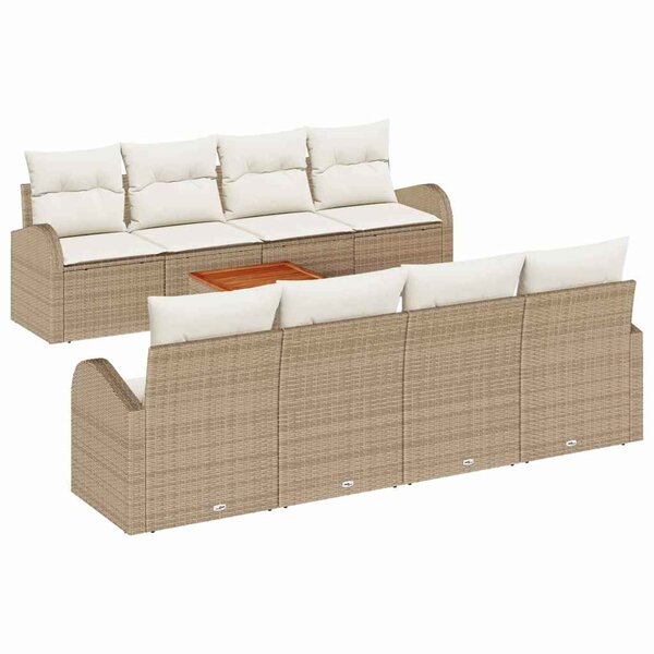vidaXL Ensemble de canapé de jardin avec coussin 9 Pièces Beige polyrotin