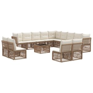 vidaXL Ensemble de canapé de jardin 14 Pièces Beige polyrotin