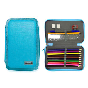 Trousse plumier liderpapel grande 4 étages 65 pièces     dim. 210x135x75mm coloris bleu ciel