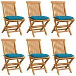 vidaXL Chaises de jardin et coussins bleu clair lot de 6 Bois de teck