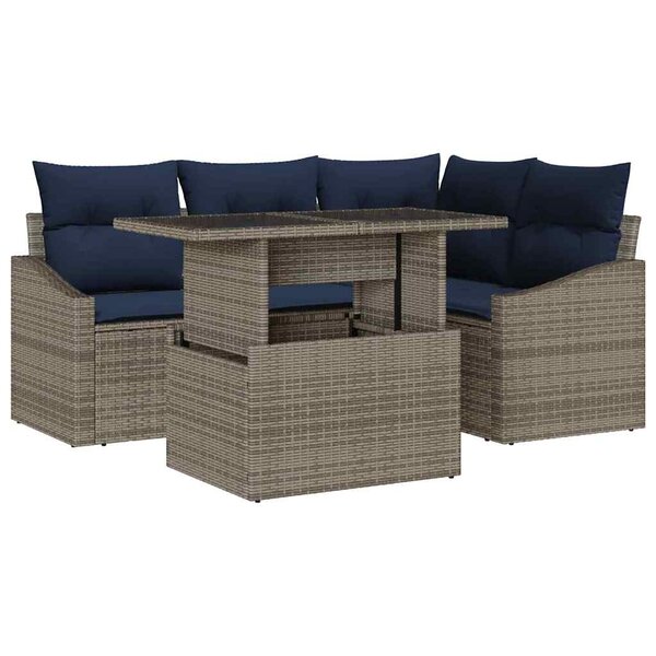vidaXL Ensemble de canapé de jardin avec coussin 5 Pièces Gris et marine