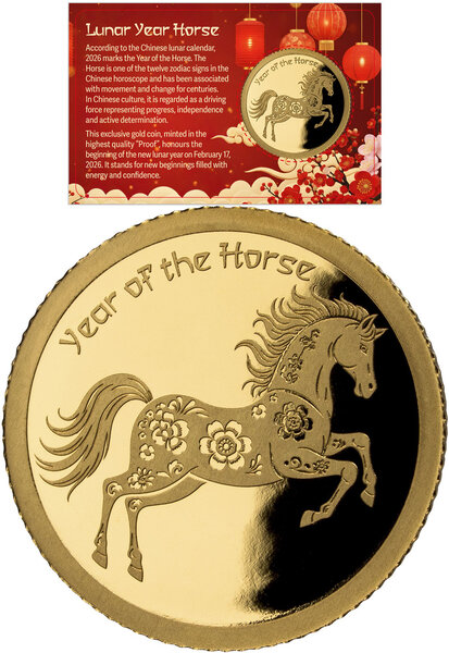 Monnaie YEAR OF THE HORSE 1/200 Oz Or 1000 Francs Gabon 2026 (PRÉCOMMANDE)