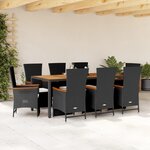 vidaXL Ensemble à manger de jardin 9Pièces coussins noir résine tressée